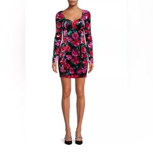 Madden NYC Black Floral Velvet Long Sleeve Bodycon Dress Size XL Junior
